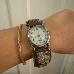 Vintage Signed SP Navajo Sterling Silver Handcrafted Stretch Band Cuff Watch